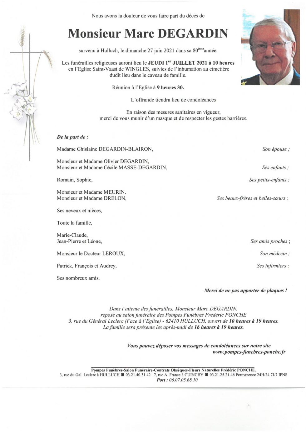 Avis De Décès Pompes Funèbres Delattre Noyon