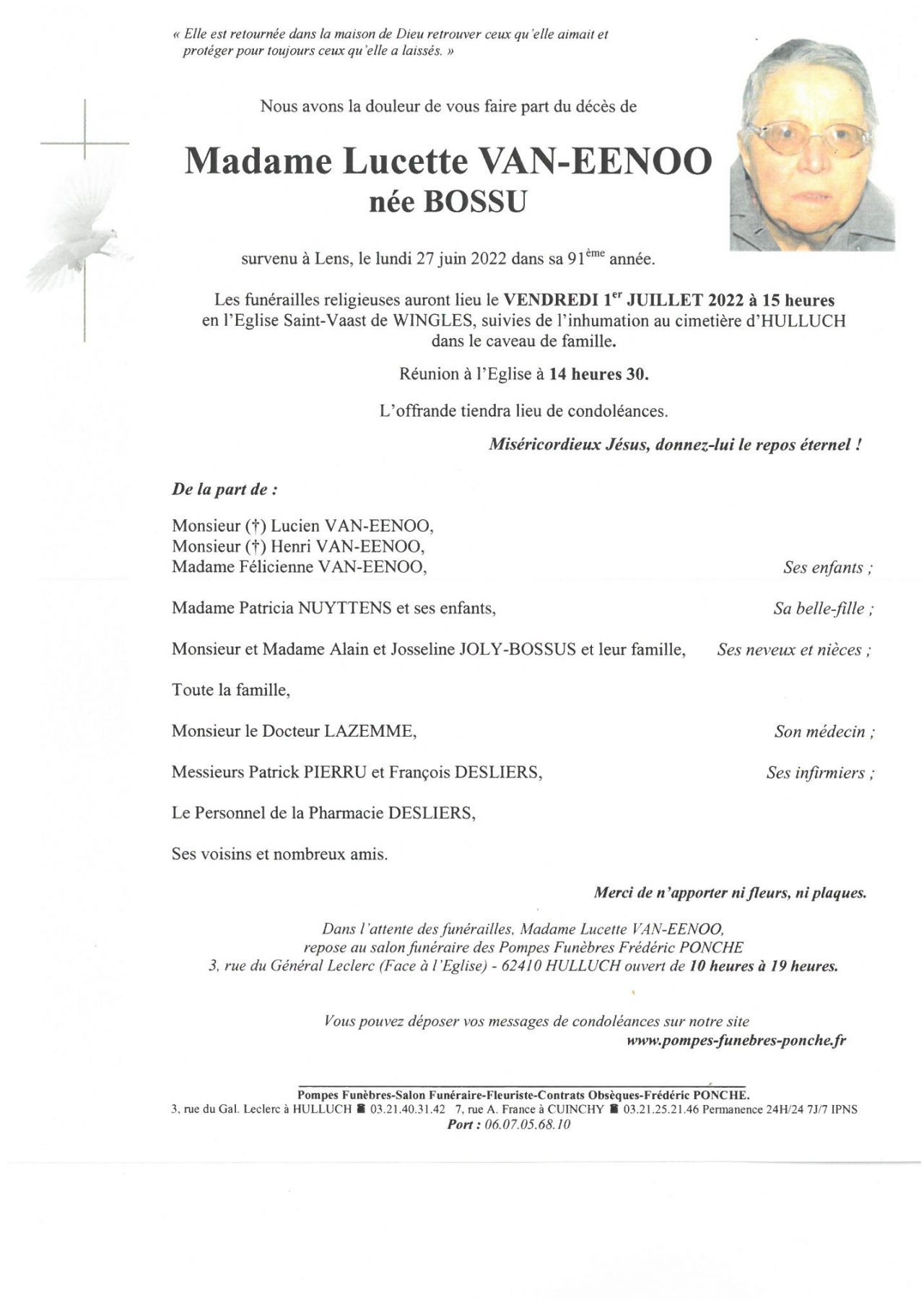 Pompes Funebres Ponche Hulluch Avis De Décès