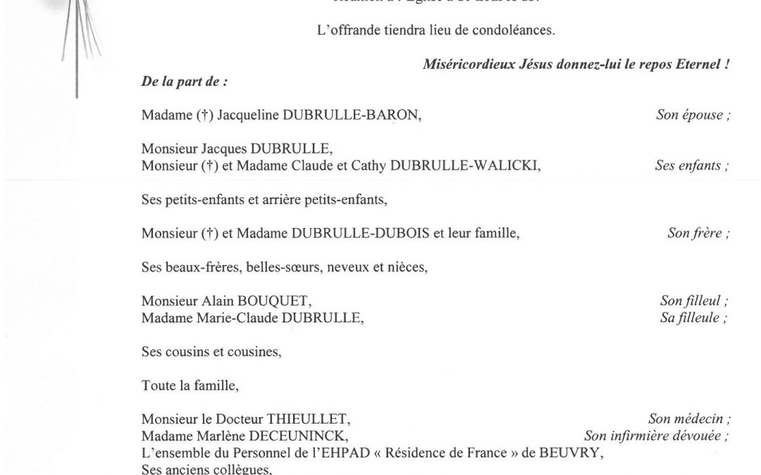Avis De Deces Pompes Funebres Dubrulle Leforest