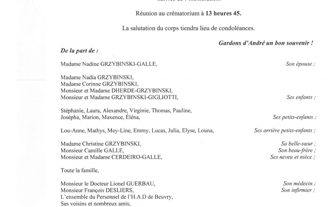 Avis De Deces Pompes Funebres Dubrulle Leforest