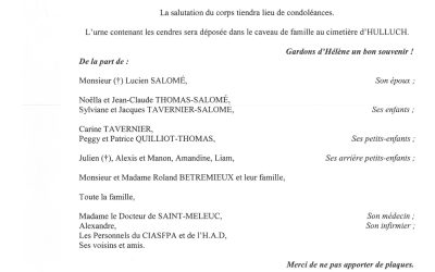 MADAME HÉLÈNE SALOMÉ NÉE PÉPIN