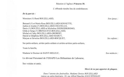 MADAME DENISE BOUZILLARD NÉE DUHAMEL