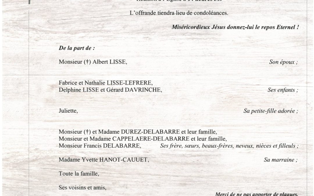 MADAME MARIE-FRANCE LISSE NÉE DELABARRE