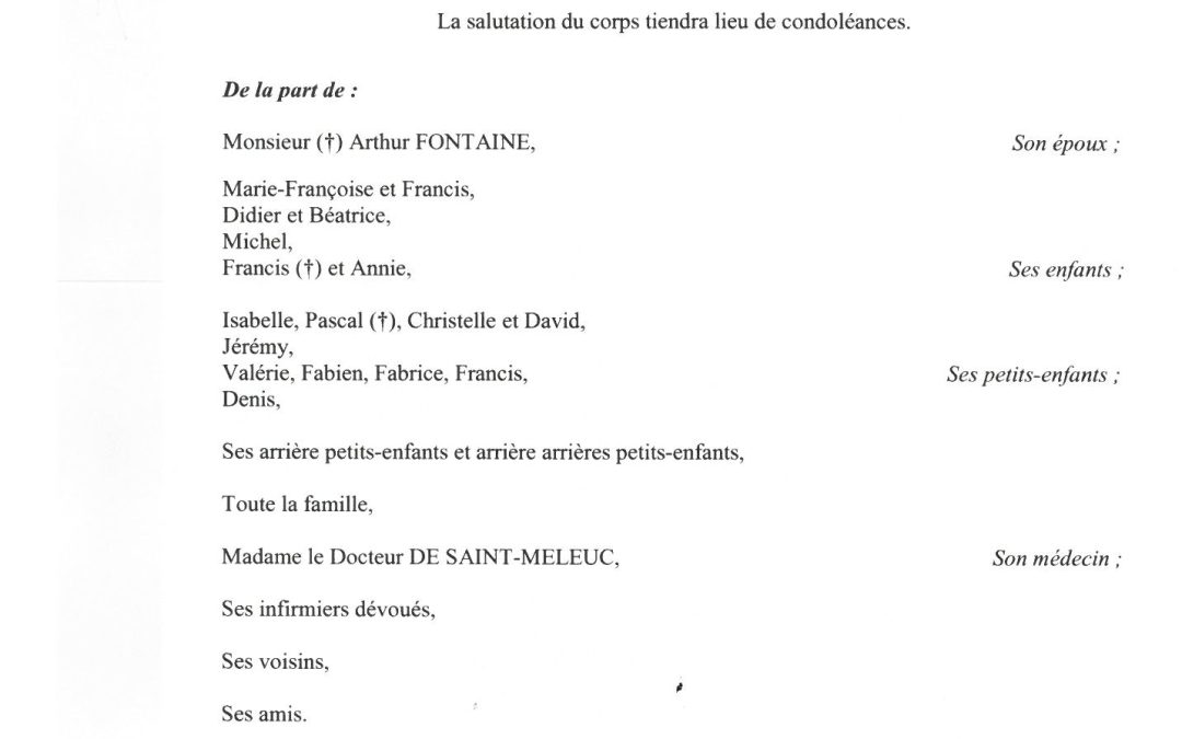 MADAME FRANÇOISE FONTAINE NÉE DUBUISSERT
