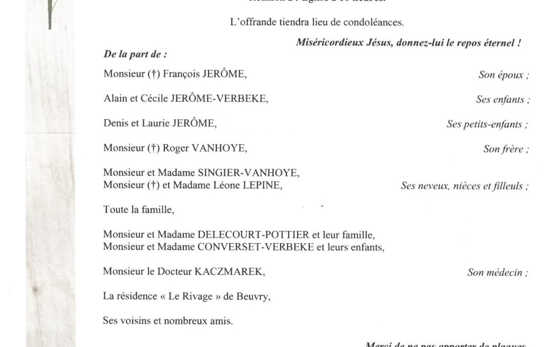 MADAME HENRIETTE JERÔME NEE VANHOYE