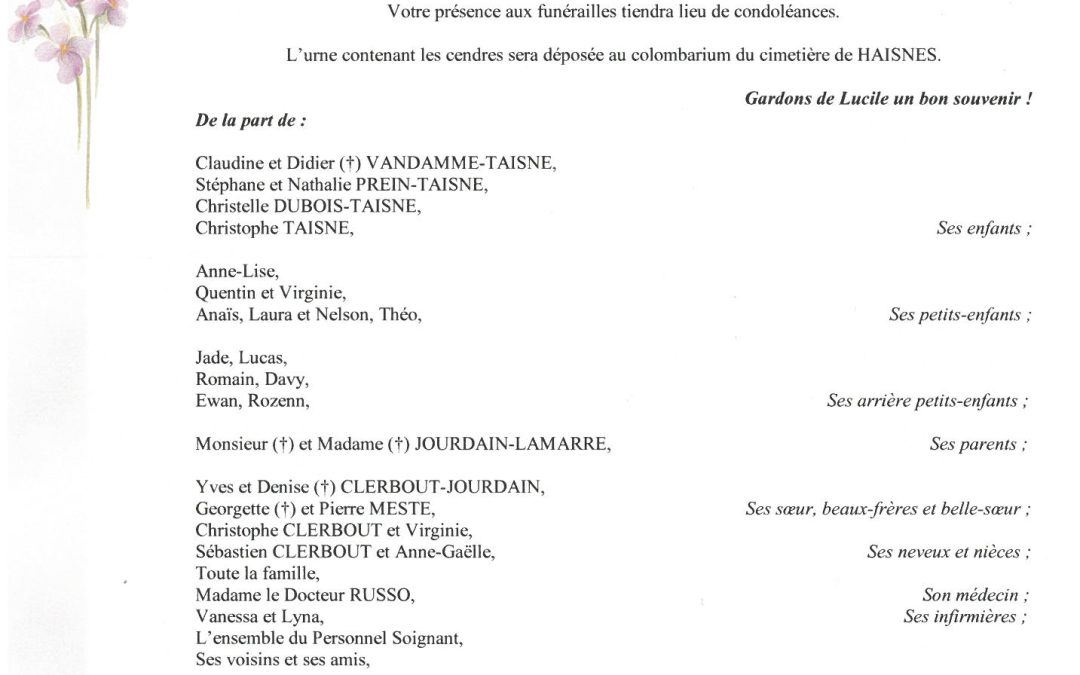 MADAME LUCILE ACCOU NÉE JOURDAIN