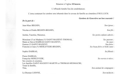 MADAME GENEVIÈVE BEGHIN NÉE SAINT-MAXENT