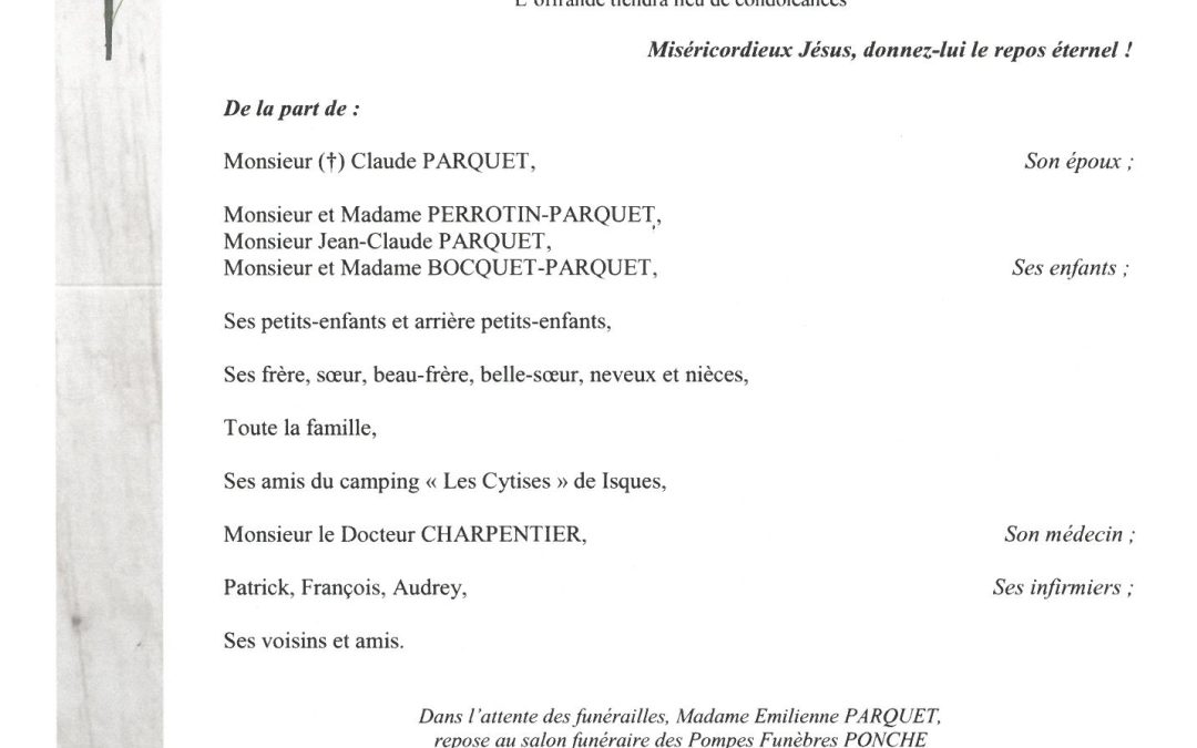 MADAME EMILIENNE PARQUET NÉE GRIFFON
