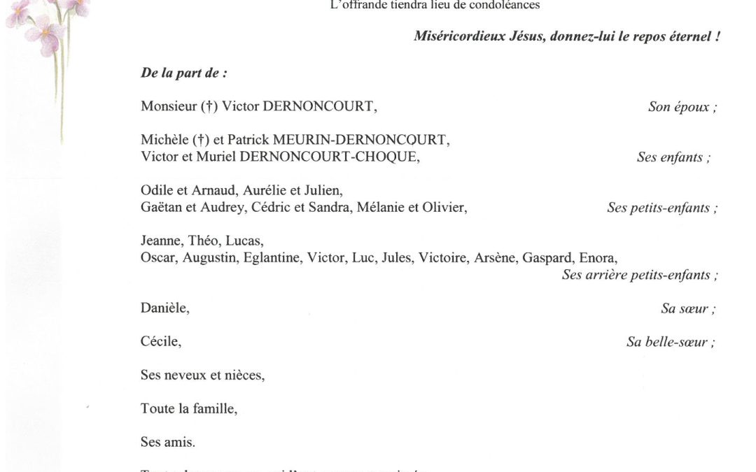 MADAME JACQUELINE DERNONCOURT NÉE HOUDART