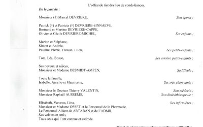 MADAME GILBERTE DEVRIERE NEE BECUE