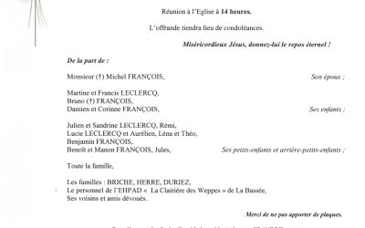 MADAME MARIE-JEANNE FRANÇOIS NÉE JOURDAIN