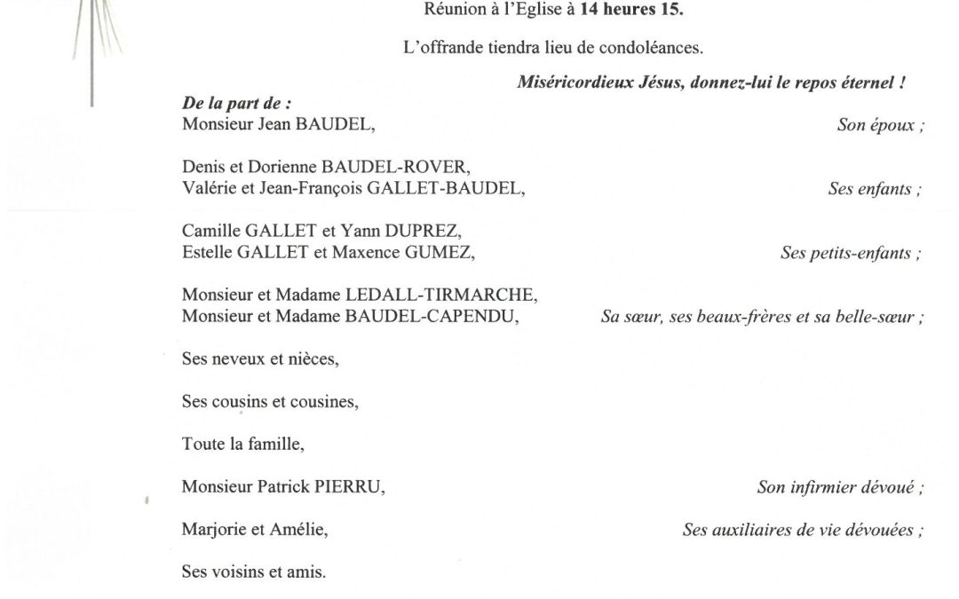 MADAME GABRIELLE BAUDEL NÉE TIRMARCHE