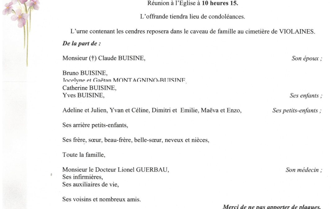 MADAME CLAUDINE BUISINE NEE DELCROIX