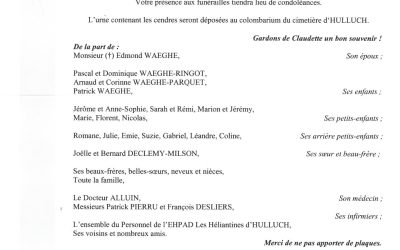 MADAME CLAUDETTE WAEGHE NEE MILSON