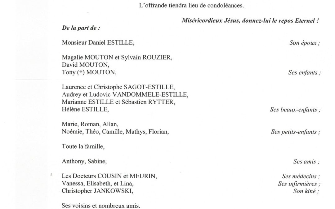 MADAME PATRICIA ESTILLE NEE FATOUX