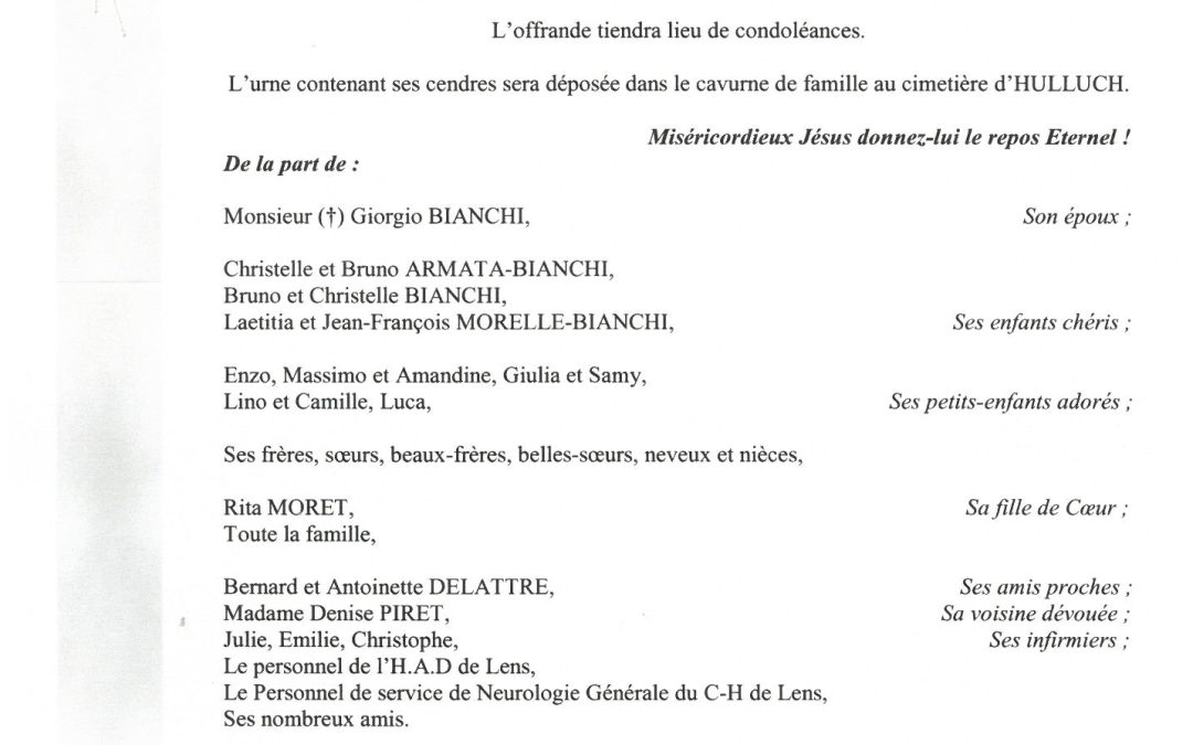 MADAME MICHELE BIANCHI NEE ALLENDER