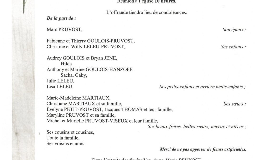 MADAME ANNE-MARIE PRUVOST NEE MARTIAUX