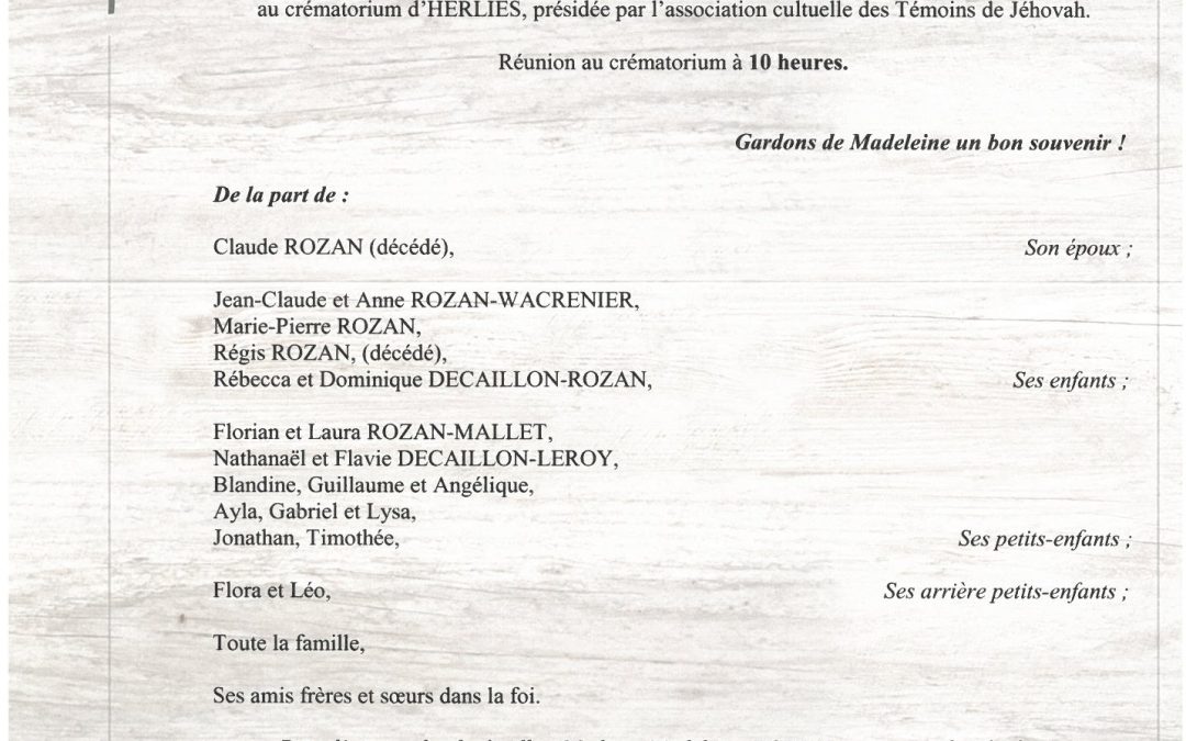 MADAME MADELEINE ROZAN NEE TRIQUET