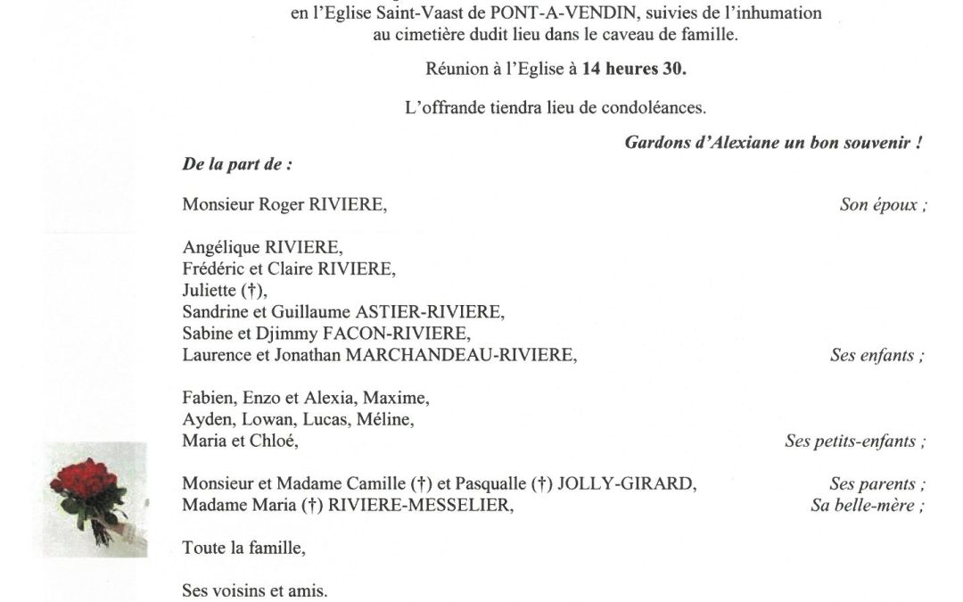 MADAME ALEXIANE RIVIERE NEE JOLLY